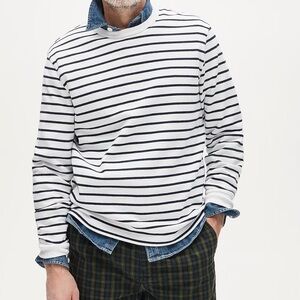J. Crew White and Navy Blue  Striped Long Sleeve Tee